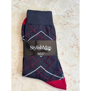 StylishMan Mens 10-13 Silver Geometric Socks  70% Cotton 27% Nylon 3% Lycra  Mac